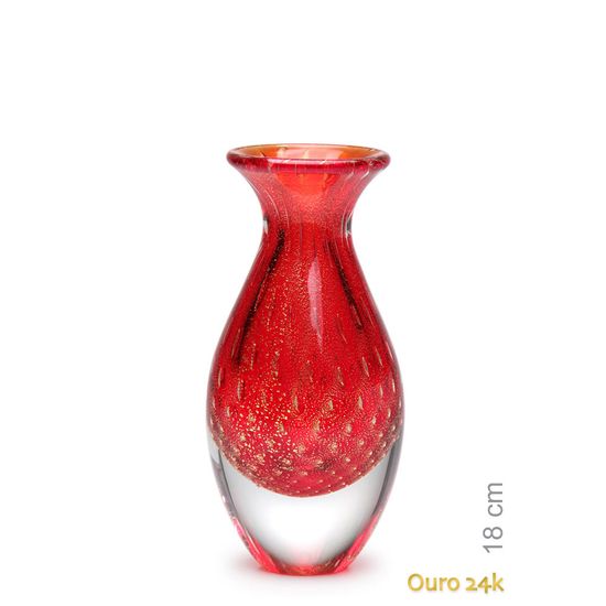 Vaso Mini Alto Tela Vermelho com Ouro Murano Cristais Cadoro