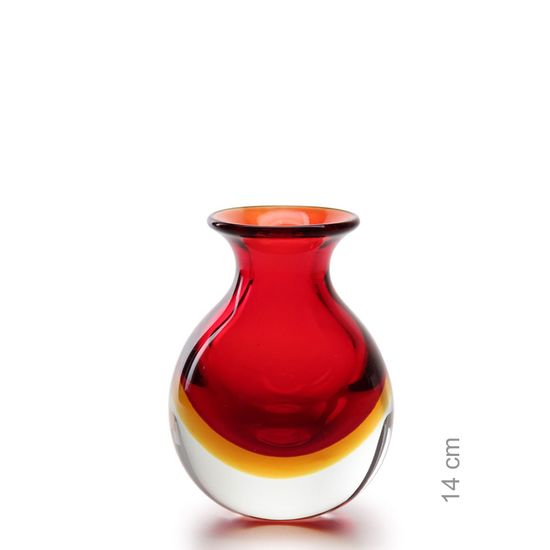 Vaso Mini Médio Bicolor Vermelho com Âmbar Murano Cristais Cadoro