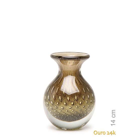 Vaso Mini Médio Tela Fumê com Ouro Murano Cristais Cadoro