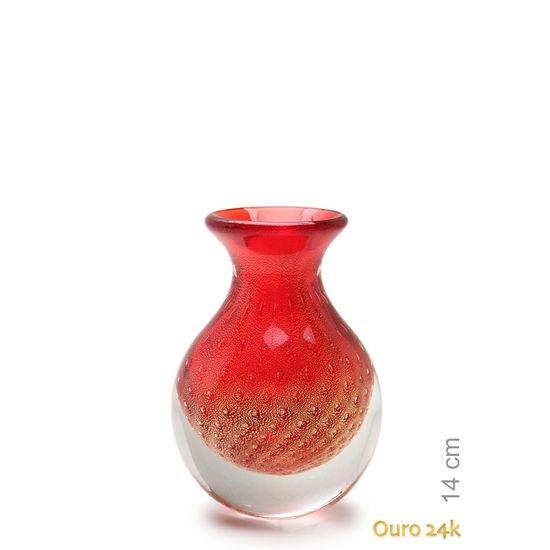 Vaso Mini Médio Tela Vermelho com Ouro Murano Cristais Cadoro