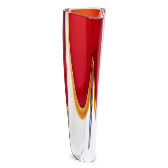 Vaso Triangular nº 1 Bicolor Vermelho com Âmbar Murano Cristais Cadoro