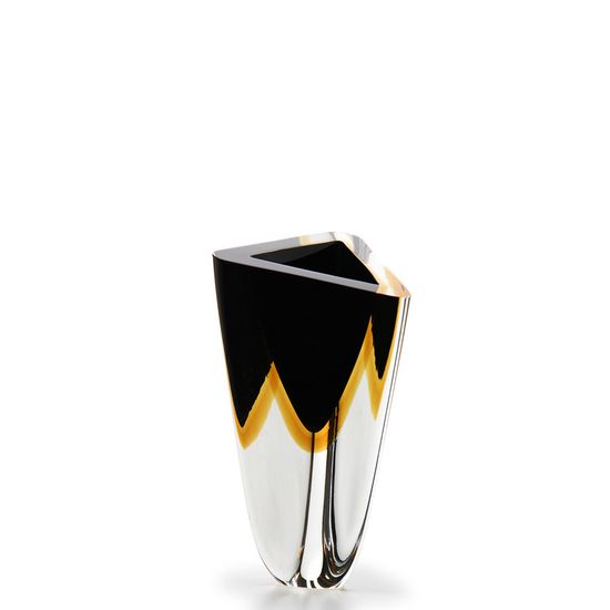 Vaso Triangular nº 3 Bicolor Preto com Âmbar Murano Cristais Cadoro