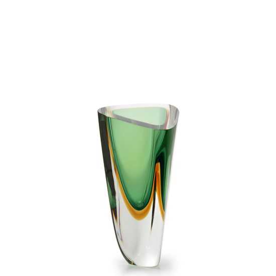 Vaso Triangular nº 3 Bicolor Verde com Âmbar Murano Cristais Cadoro