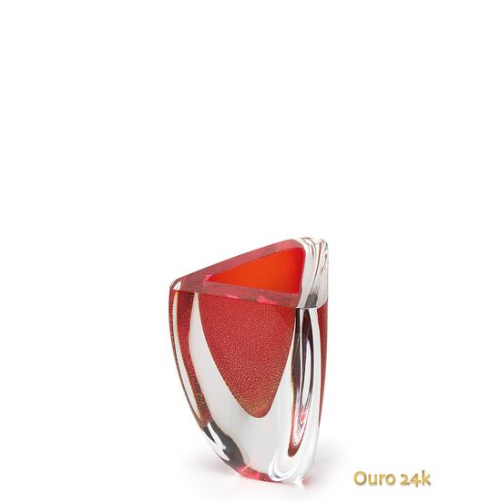 Vaso Triangular nº 4 Vermelho com Ouro Murano Cristais Cadoro