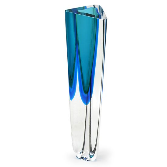 Vaso Triangular nº 1 Bicolor Verde com Água-marinha Murano Cristais Cadoro