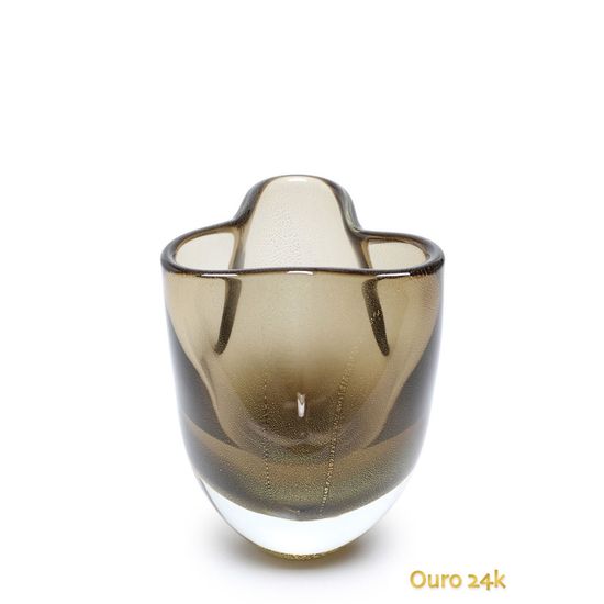 Vasinho Trevo 3 Fumê com Ouro Murano Cristais Cadoro