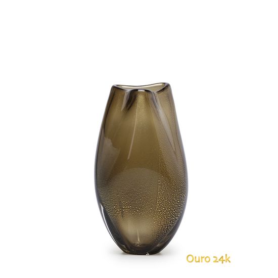 Vasinho Roca 2 Fumê com Ouro Murano Cristais Cadoro
