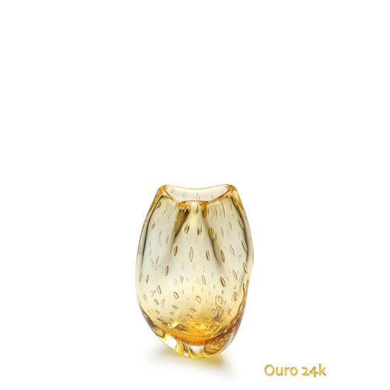 Vasinho Roca 3 Tela Âmbar com Ouro Murano Cristais Cadoro