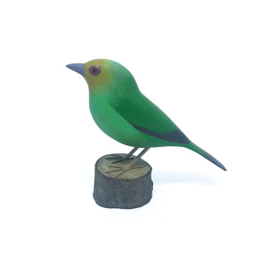 Enfeite Pássaro Verde em Madeira