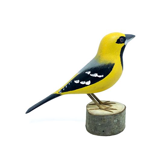 Enfeite Pássaro João-Pinto-Amarelo em Madeira