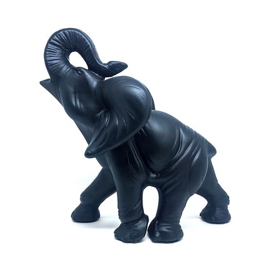 Escultura Elefante Tromba Elevada - Preto