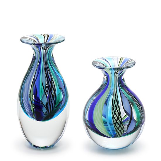 Par de Vasos Mini Hippie Azul e Verde Murano Cristais Cadoro