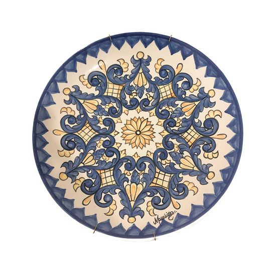 Prato de Parede Azul e Amarelo n°1 em Cerâmica 33cm