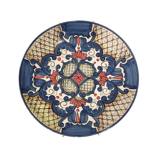 Prato de Parede Azul e Laranja n°1 em Cerâmica 33cm