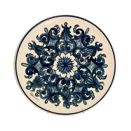 Prato de Parede Azul e Branco nº 1 em ceramica 33cm