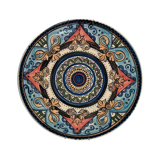Prato de Parede Mandala Colorida em Cerâmica 33cm