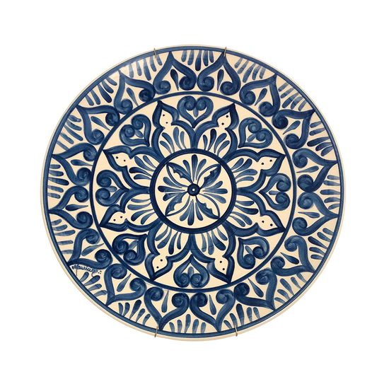 Prato de Parede Azul e Branco nº 6 em Cerâmica 33cm