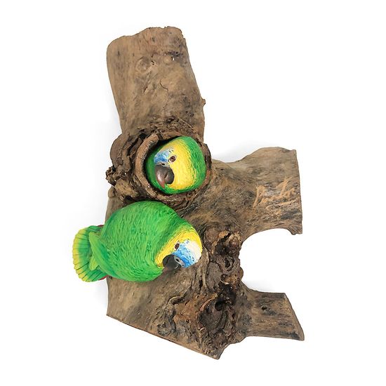 Escultura de Parede - Papagaios no tronco