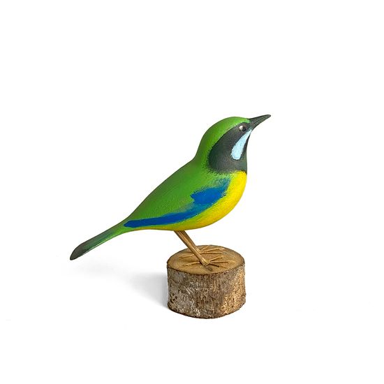 Enfeite Pássaro Verde e Amarelo em Madeira