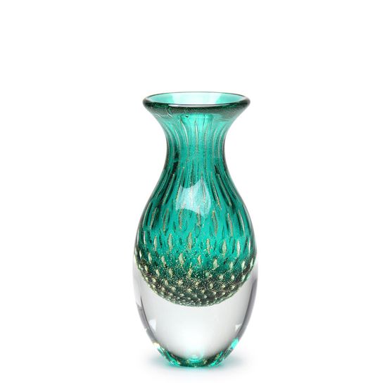 Vaso Mini Alto Tela Verde com Ouro Murano Cristais Cadoro